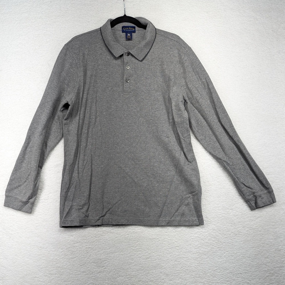 Club Room Men's L Gray‎ Long Sleeve Polo Shirt Textured Casual Top